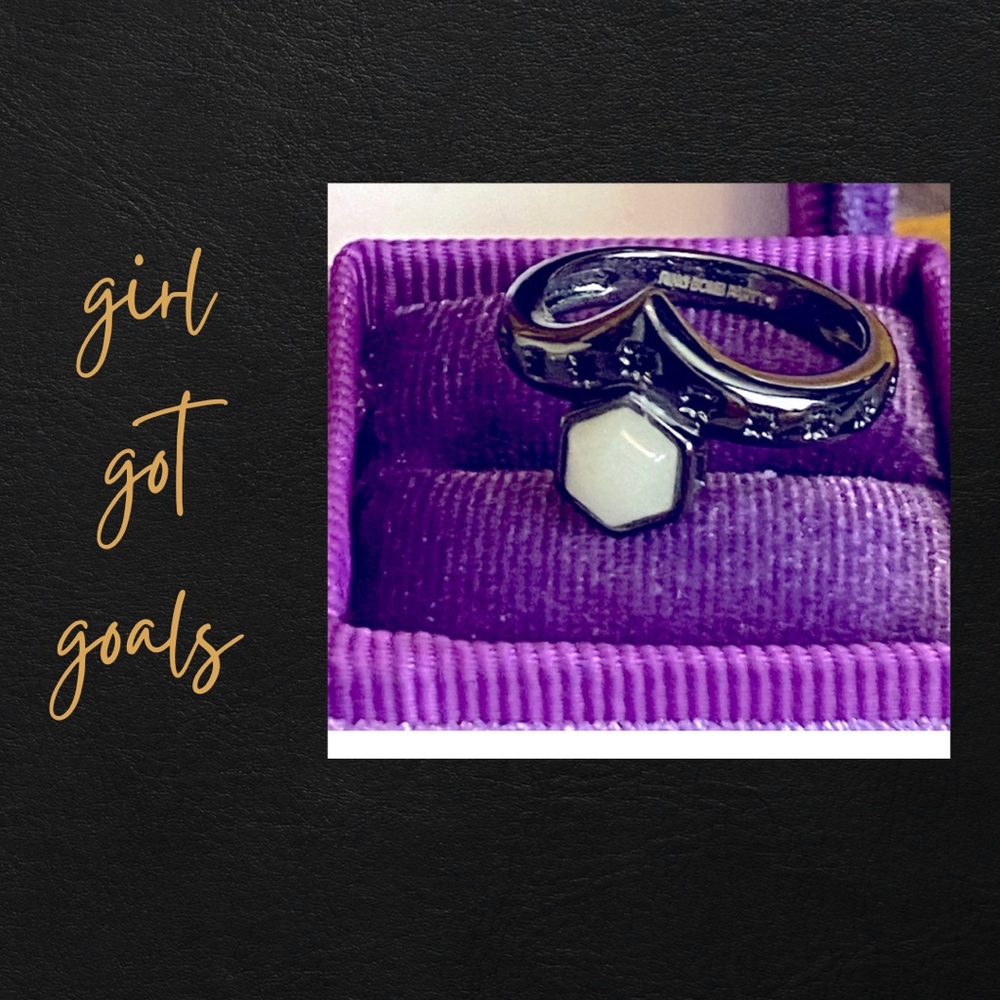 Hexagon White Stone Black Ring - Women Jewelry